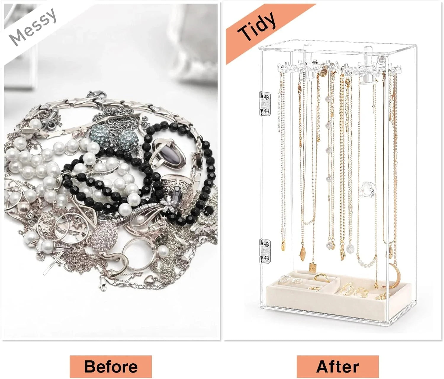 Necklace holder, acrylic jewelry storage box, equipped with 24 hooks 07FC0E-D4 - KOEEK [6]