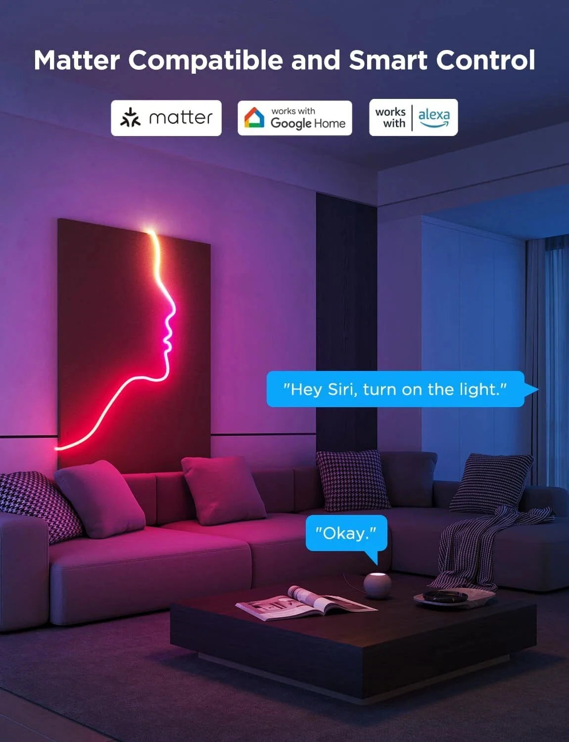 Neon, LED Smart Neon Rope Light , Softer Material, 9.8 Feet, White 07FC0E-D4 - KOEEK [7]