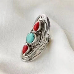 Nepal Handmade Adjustable Ring Red Green Turquoise Ethnic Tibetan Style Jewelry 07FC0E-D4 - KOEEK [2]