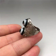 Nepal Tibetan Double Eye Dzi Agate Adjustable Ring Unisex Open Band Jewelry 07FC0E-D4 - KOEEK [3]