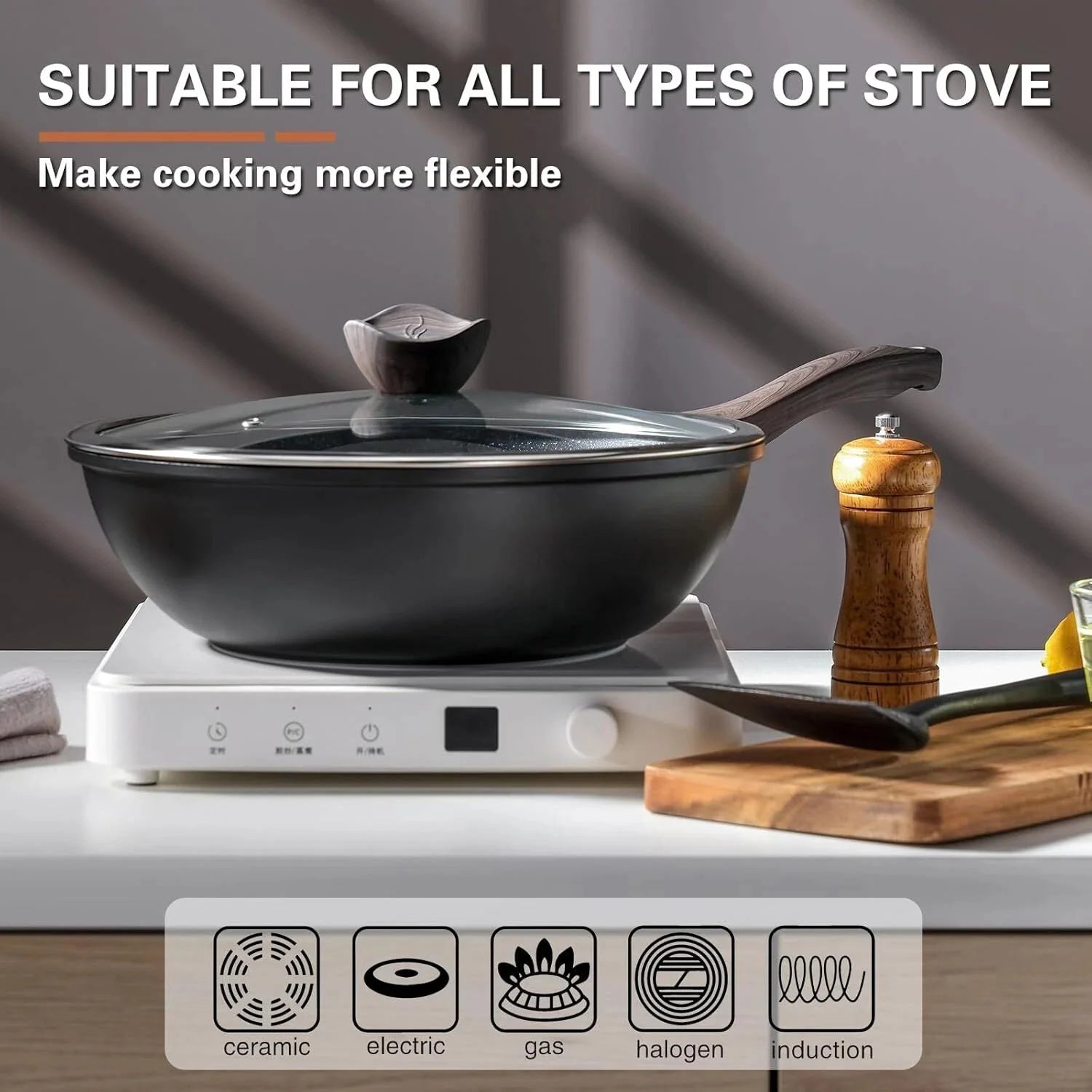 Non-Stick, Lidded, 12-Inch Sauté Pan and Frying Pan, For All Stoves, PFOA-Free 07FC0E-D4 - KOEEK [2]