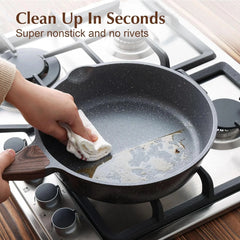 Nonstick Skillet,Deep Frying Pan10‘’,Saute Pan with Lid,Healthy Cooking Pan 07FC0E-D4 - KOEEK [4]