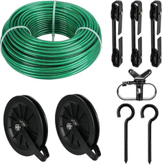 Outdoor clothesline set, 150 feet of green PVC-coated galvanized clothesline 07FC0E-D4 - KOEEK [1]