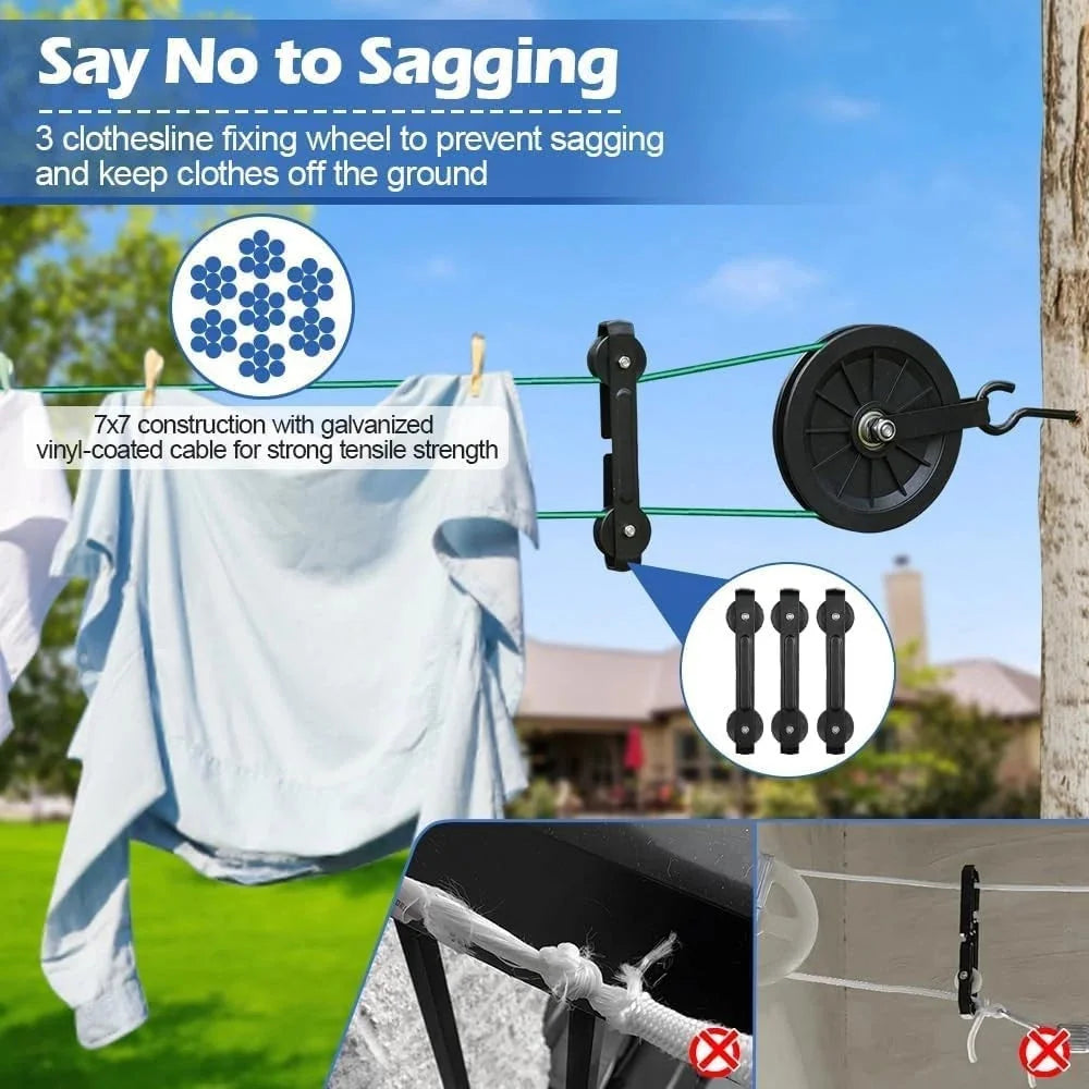 Outdoor clothesline set, 150 feet of green PVC-coated galvanized clothesline 07FC0E-D4 - KOEEK [5]