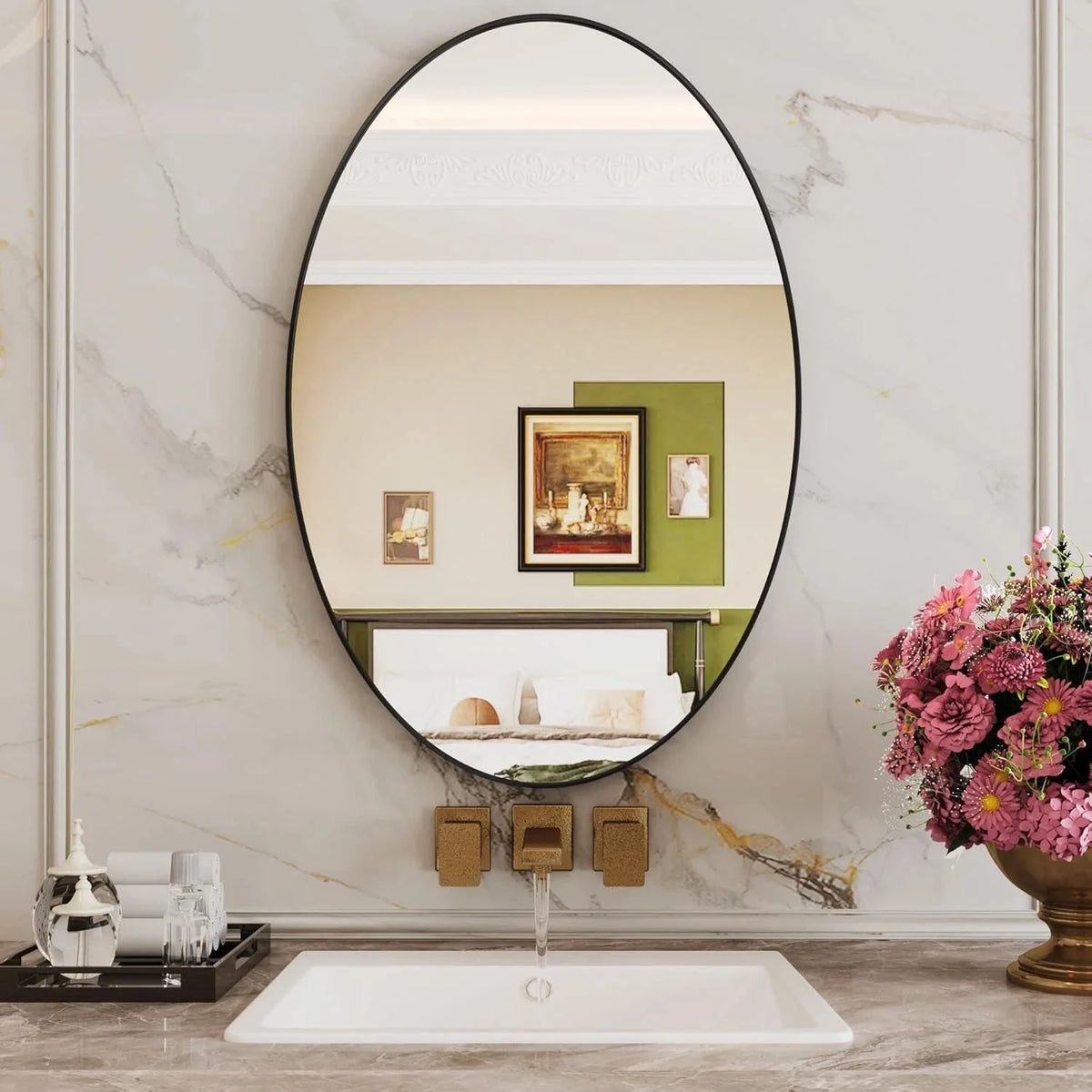 Oval Mirror,20x28 Small Bathroom Mirror,Bathroom Mirror,BlackMirror for Bathroom 07FC0E-D4 - KOEEK [1]