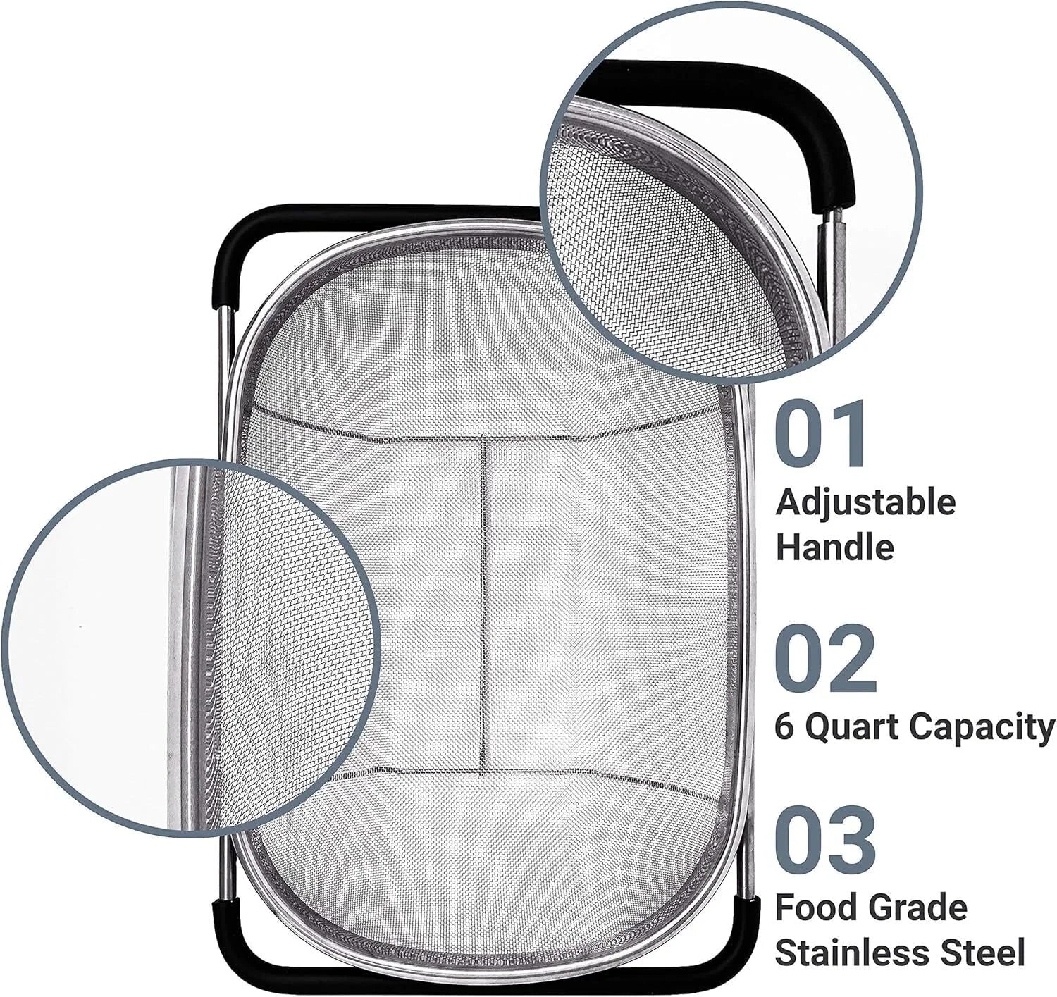 Over the Sink Colander Strainer Basket Stainless Steel, For Kitchen Sink 07FC0E-D4 - KOEEK [5]