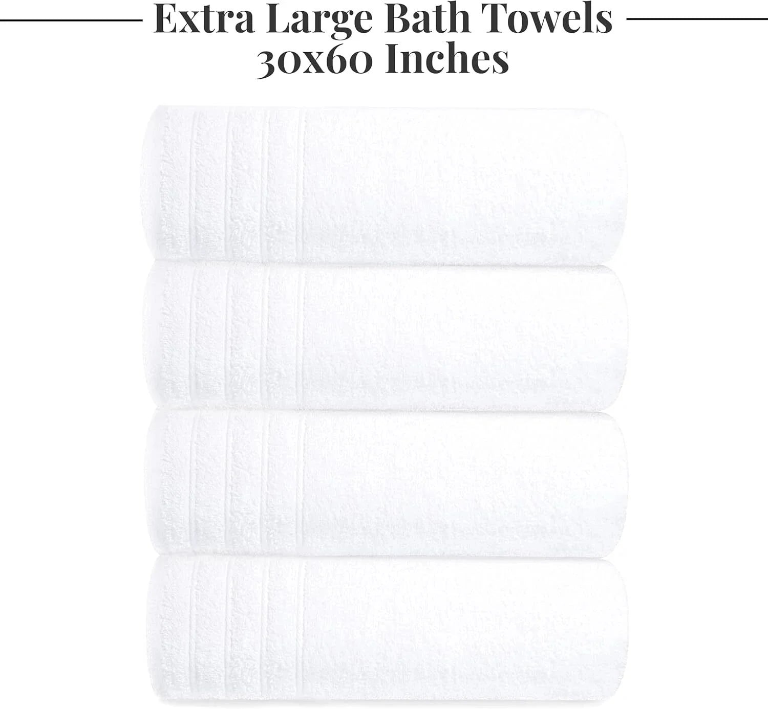 Pack of 4 Extra Large Bath Towels 30 x 60 Inches,  Cotton, Larger & Lighter 07FC0E-D4 - KOEEK [5]