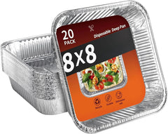Pans-20 Pack 8x8 Square Disposable Pans, Heavy Duty Aluminum Roasting Trays 07FC0E-D4 - KOEEK [1]