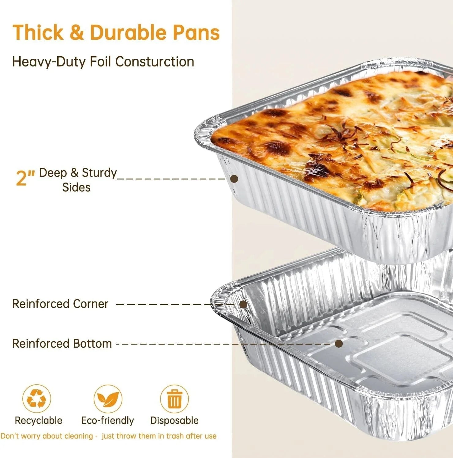 Pans-20 Pack 8x8 Square Disposable Pans, Heavy Duty Aluminum Roasting Trays 07FC0E-D4 - KOEEK [3]