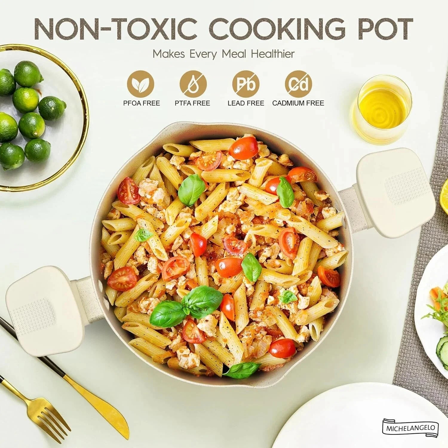 Pasta Pot with Strainer Lid, 6-Quart All-Purpose Pot with Twist Lock Handles 07FC0E-D4 - KOEEK [4]