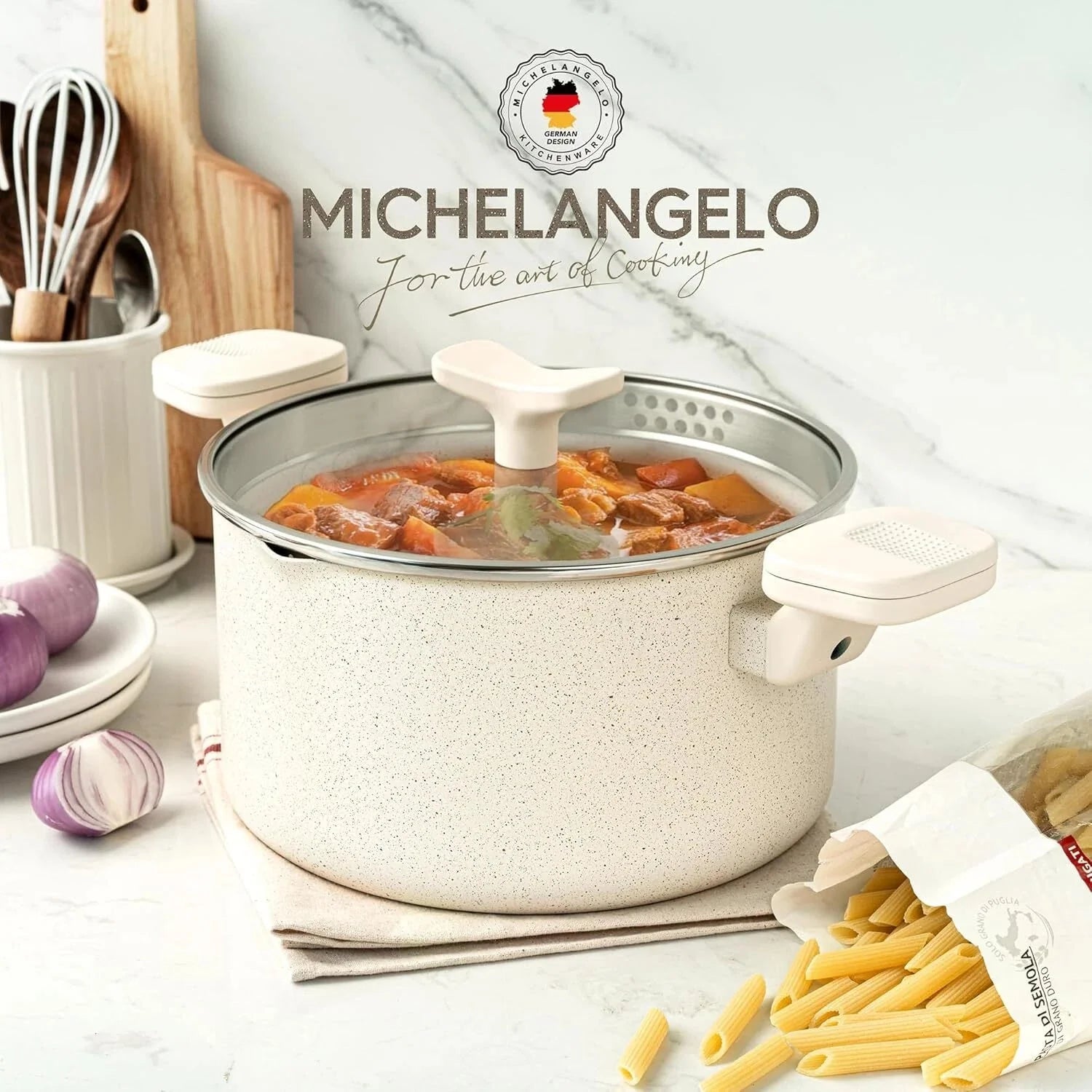 Pasta Pot with Strainer Lid, 6-Quart All-Purpose Pot with Twist Lock Handles 07FC0E-D4 - KOEEK [7]
