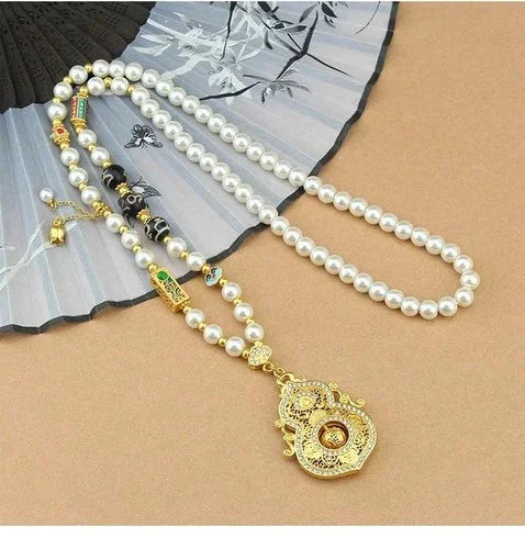 Pearl Imitation Spinning Gourd Pendant Necklace Chinese Style Long Sweater Chain 07FC0E-D4 - KOEEK [9]