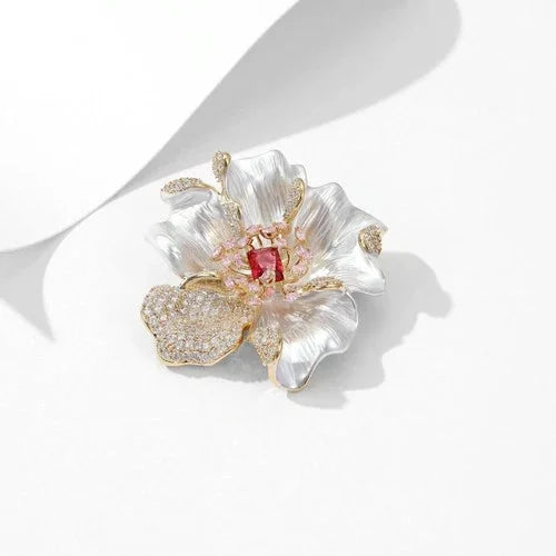 Peony Flower Brooch Elegant Coat Pin Floral Jewelry Auspicious Style Accessory 07FC0E-D4 - KOEEK [10]