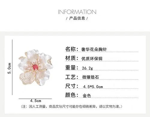 Peony Flower Brooch Elegant Coat Pin Floral Jewelry Auspicious Style Accessory 07FC0E-D4 - KOEEK [5]