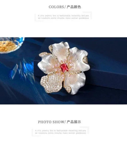 Peony Flower Brooch Elegant Coat Pin Floral Jewelry Auspicious Style Accessory 07FC0E-D4 - KOEEK [7]