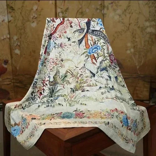 Phoenix Birds Silk Scarf 140x140cm Double Sided Square Shawl Wrap Chinese Style 07FC0E-D4 - KOEEK [1]