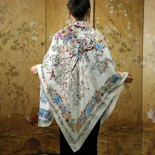 Phoenix Birds Silk Scarf 140x140cm Double Sided Square Shawl Wrap Chinese Style 07FC0E-D4 - KOEEK [6]