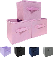 Pink Storage Boxes,Set of 3,9.0 inches x 7.5 inches x 7.5 inches,Foldable Fabric 07FC0E-D4 - KOEEK [1]