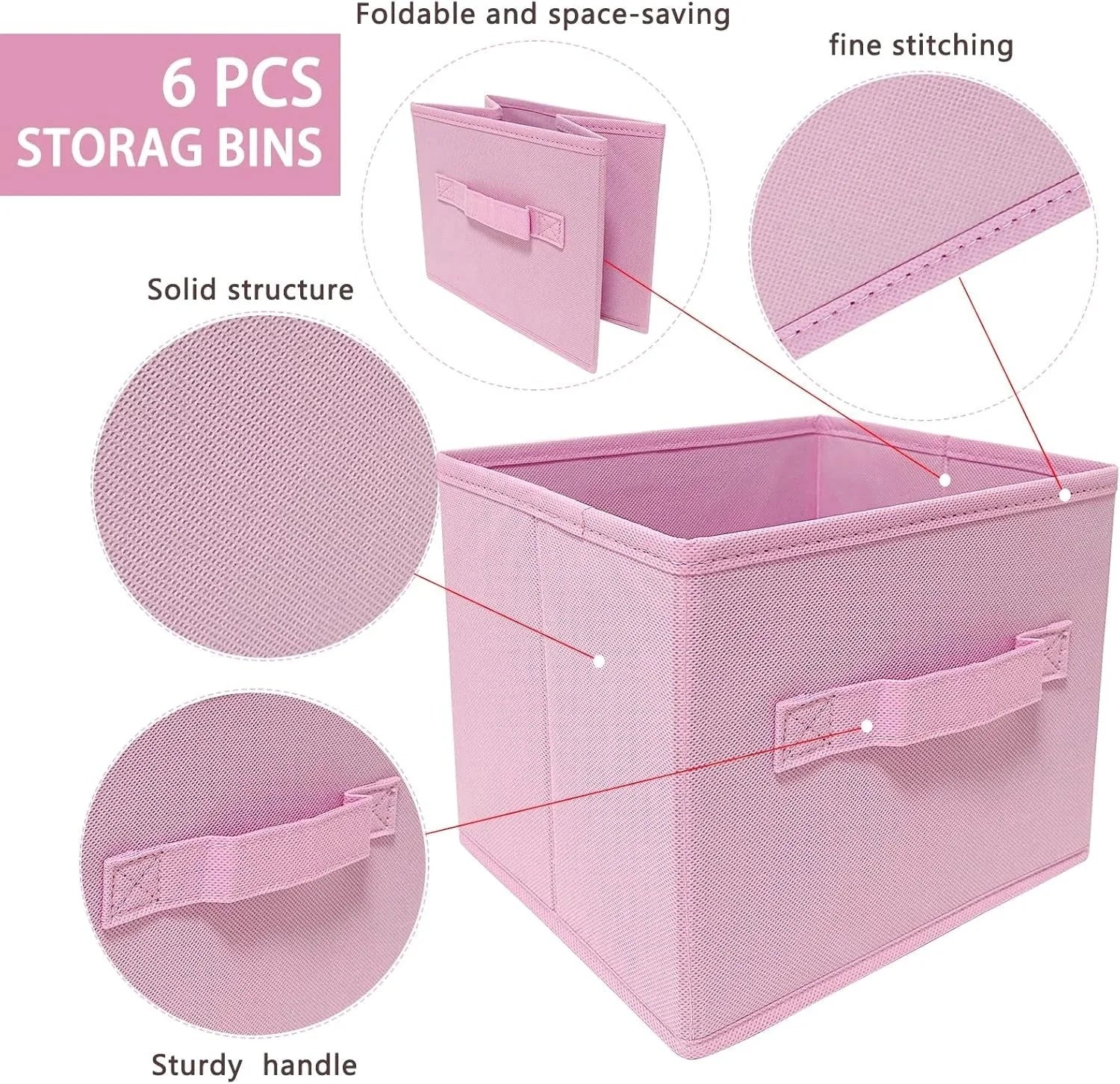 Pink Storage Boxes,Set of 3,9.0 inches x 7.5 inches x 7.5 inches,Foldable Fabric 07FC0E-D4 - KOEEK [3]