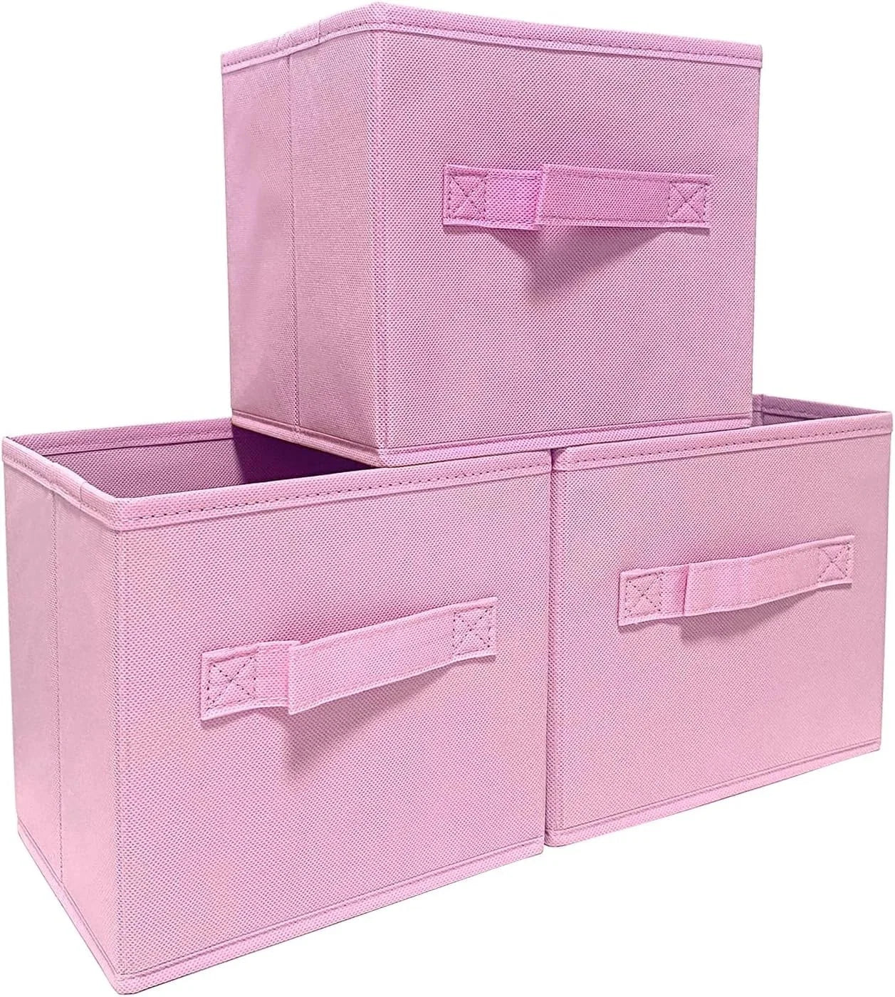 Pink Storage Boxes,Set of 3,9.0 inches x 7.5 inches x 7.5 inches,Foldable Fabric 07FC0E-D4 - KOEEK [7]