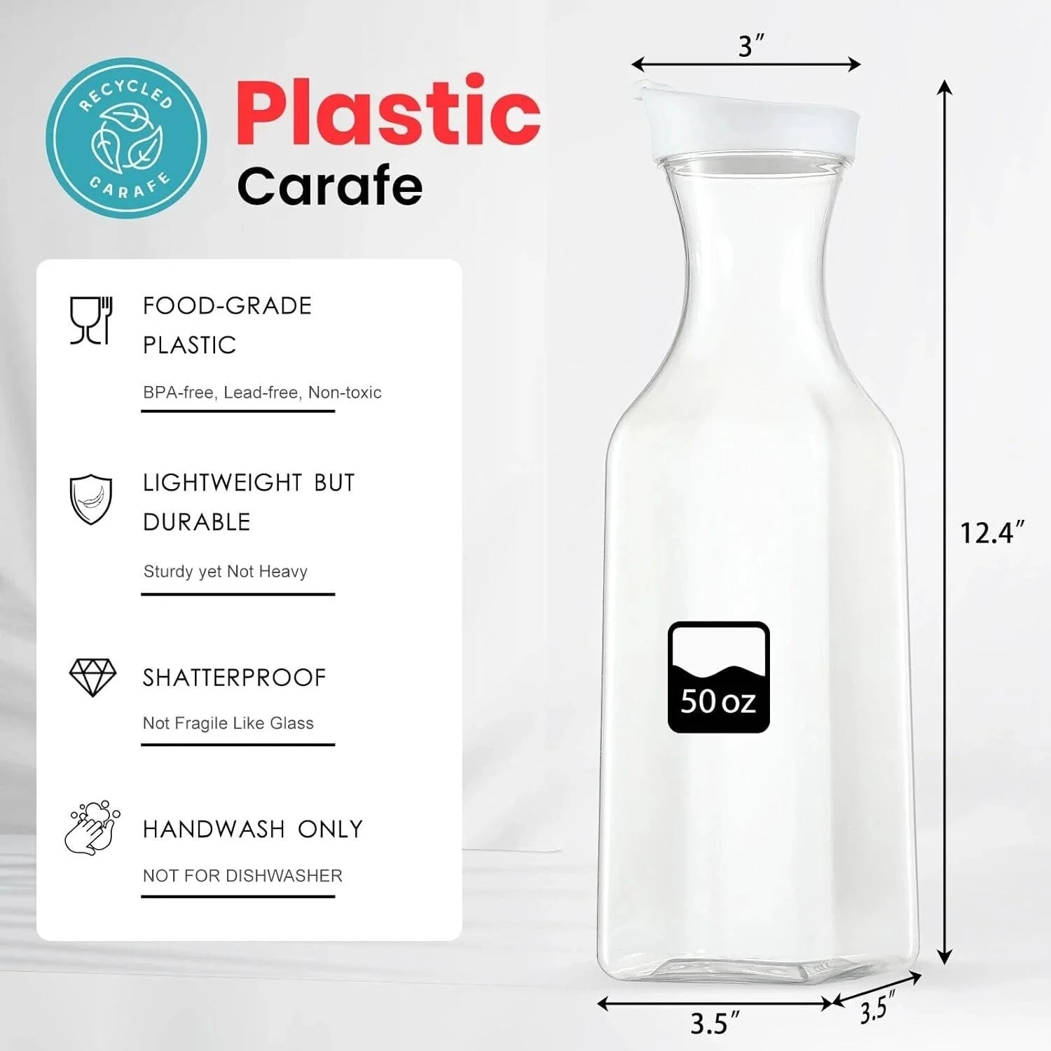 Plastic 50 Oz Water Carafe Flip Top Lid,Set of 2 Square Base Juice Containers 07FC0E-D4 - KOEEK [2]