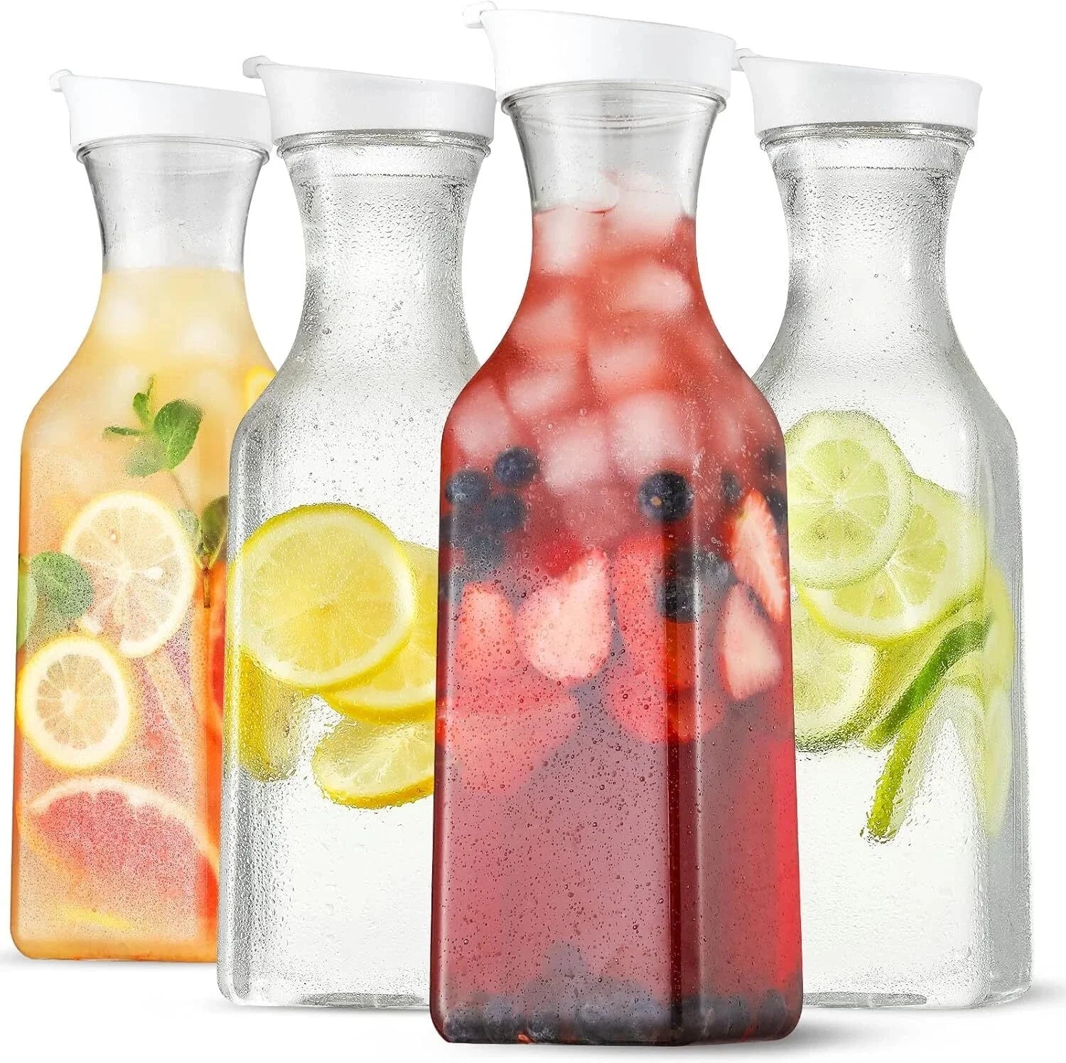 Plastic 50 Oz Water Carafe Flip Top Lid,Set of 2 Square Base Juice Containers 07FC0E-D4 - KOEEK [8]
