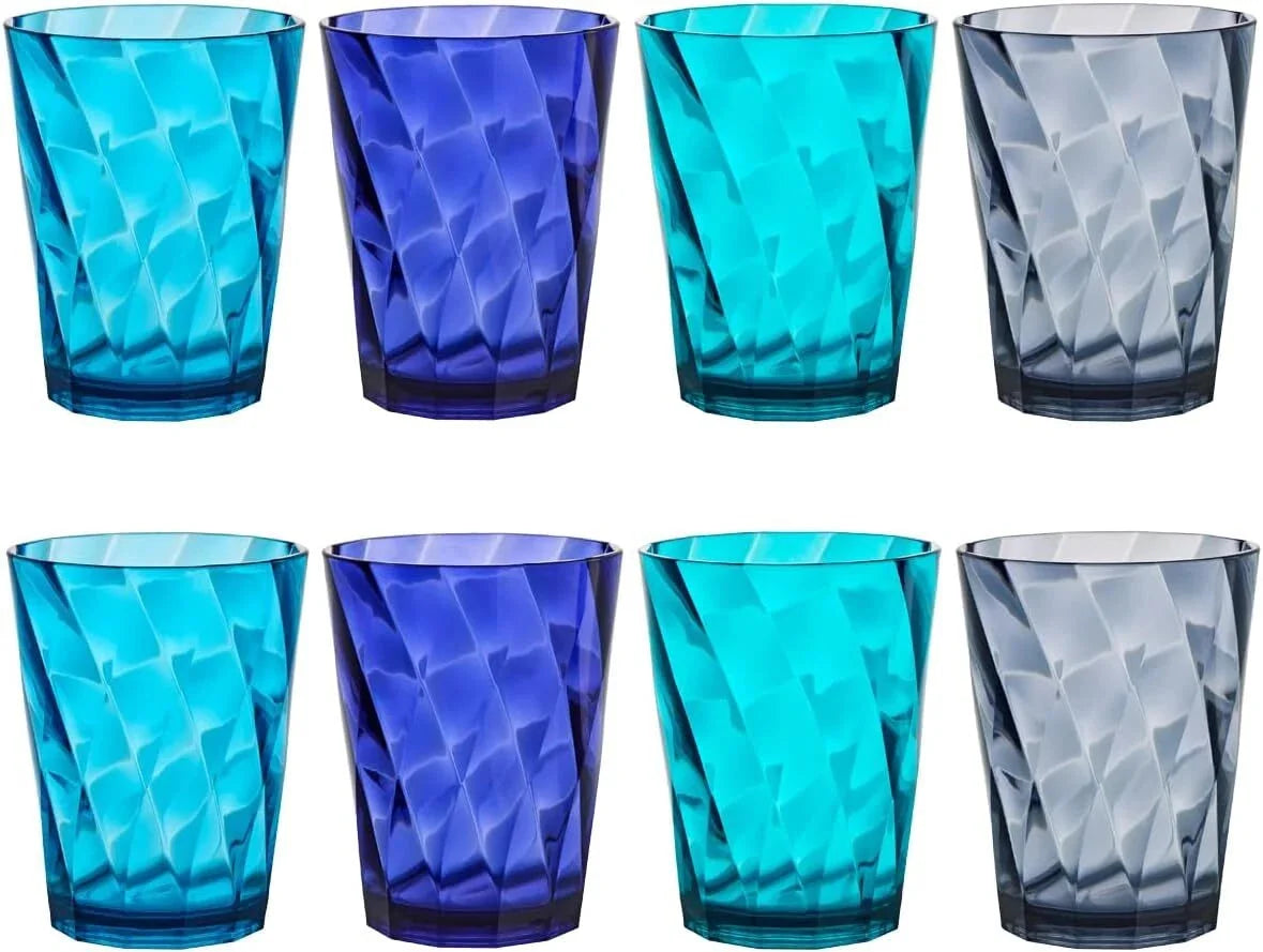 Plastic Reusable Drinking Glasses (Set of 8) 14oz Rocks Cups in Coastal Colors 07FC0E-D4 - KOEEK [2]
