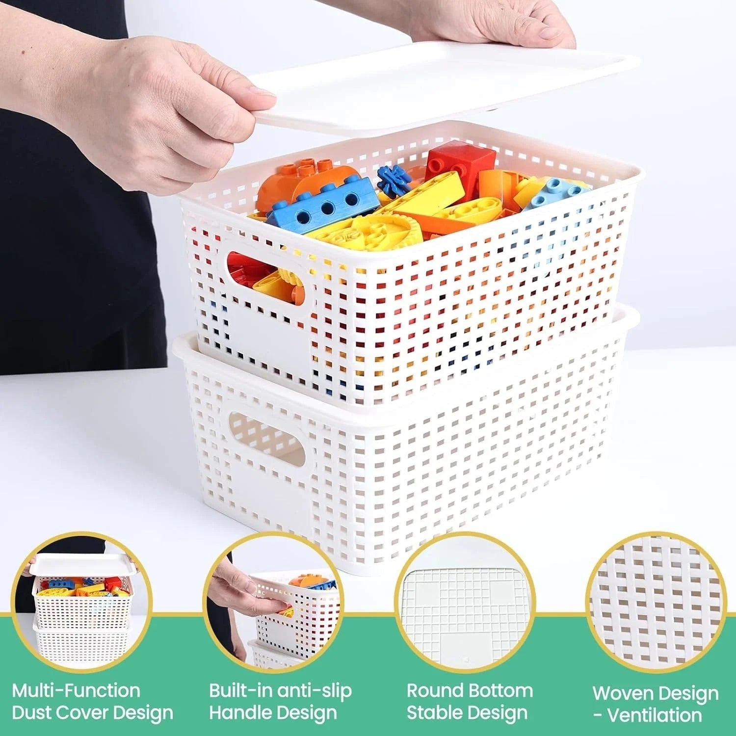 Plastic storage basket with lid - Stackable plastic storage box 07FC0E-D4 - KOEEK [4]
