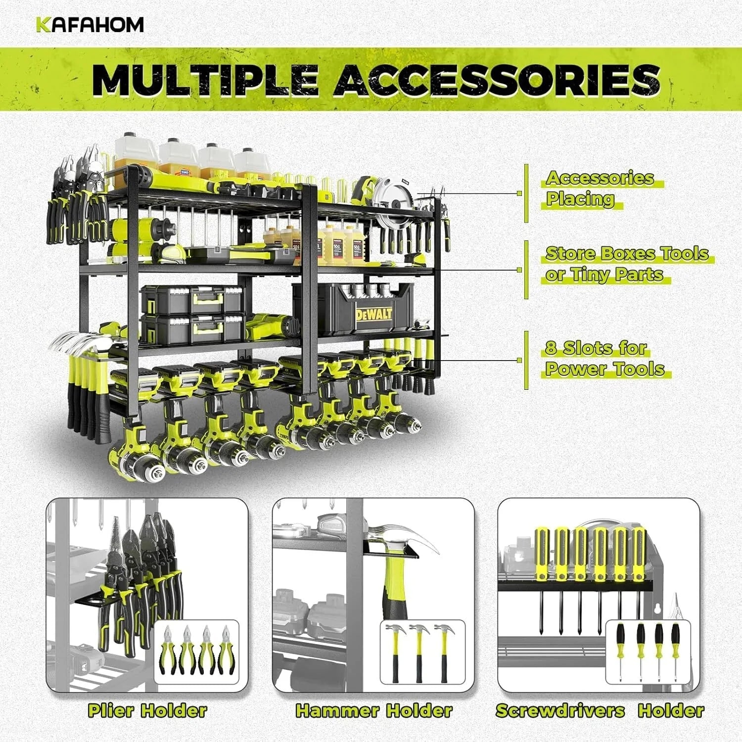 Power Tool Organizer, 8 Drill Racks Wall Mounted, 4 Tier Garage Tool Organizer 07FC0E-D4 - KOEEK [3]