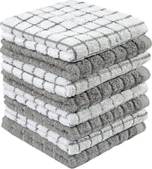 Premium Cotton Dish Cloths 12" x 12"| Gray Check Design 380 GSM Highly Absorbent 07FC0E-D4 - KOEEK [2]