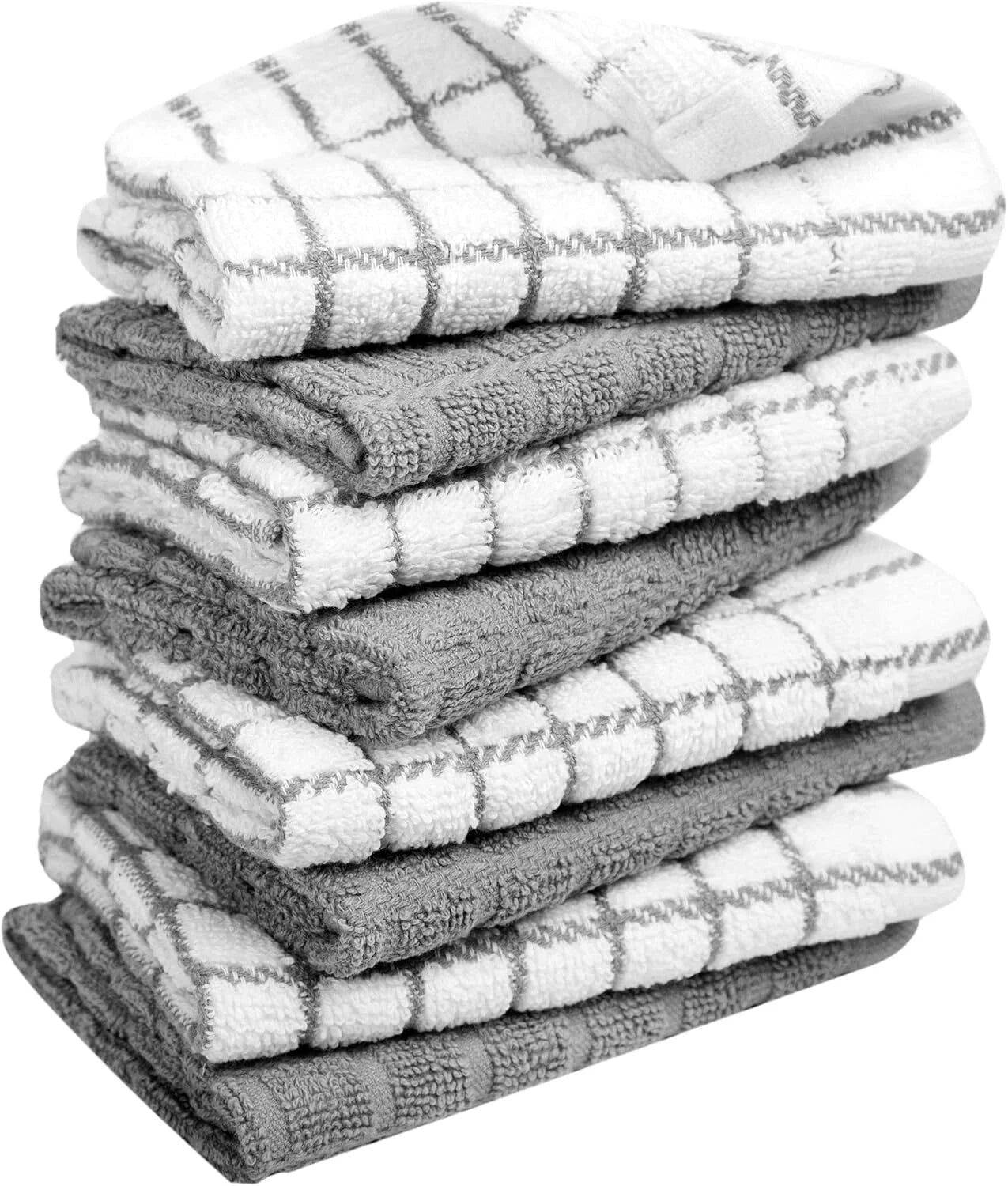 Premium Cotton Dish Cloths 12" x 12"| Gray Check Design 380 GSM Highly Absorbent 07FC0E-D4 - KOEEK [6]