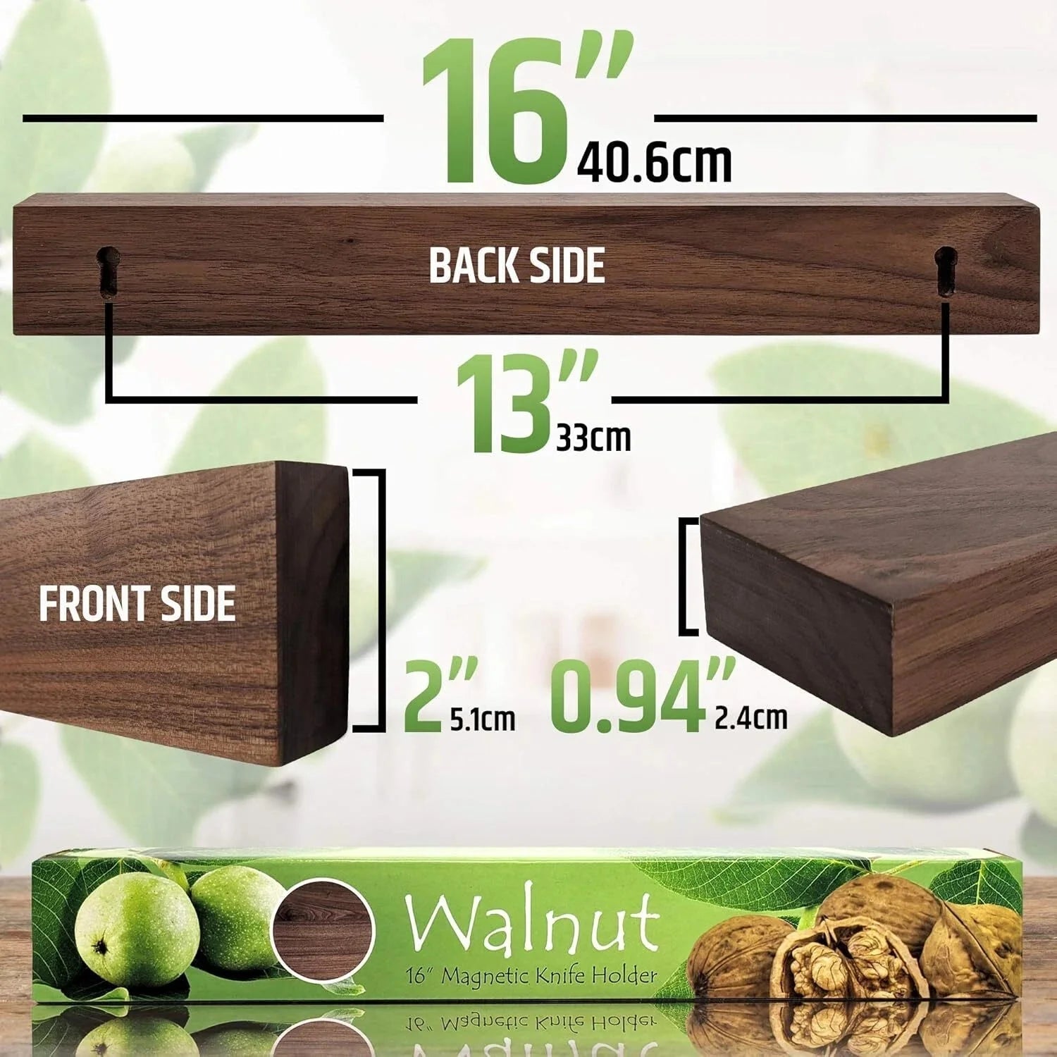 Premium Dark Walnut Wall Mounted Magnetic Knife Holder | 16 in. 07FC0E-D4 - KOEEK [6]