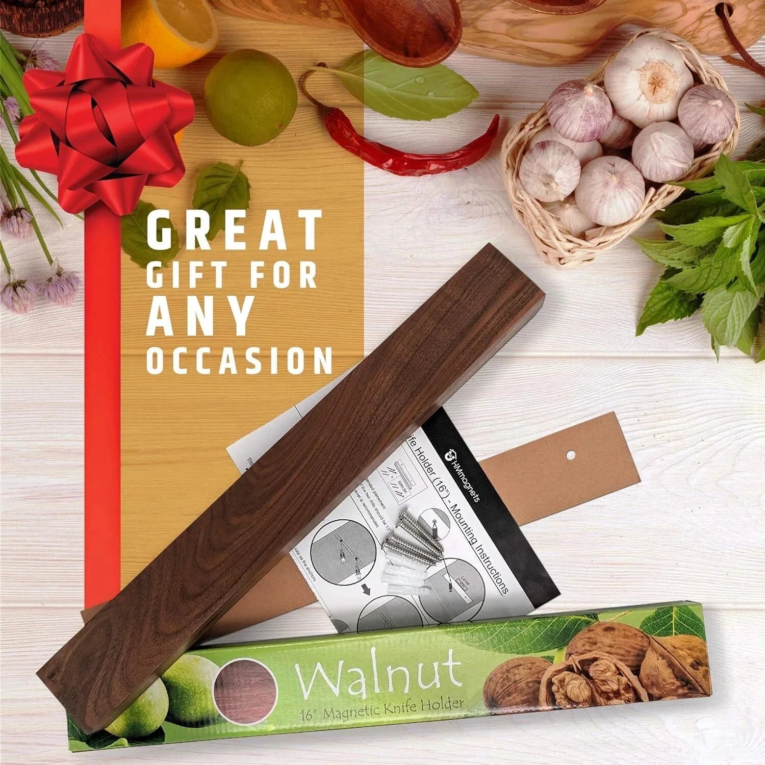 Premium Dark Walnut Wall Mounted Magnetic Knife Holder | 16 in. 07FC0E-D4 - KOEEK [8]