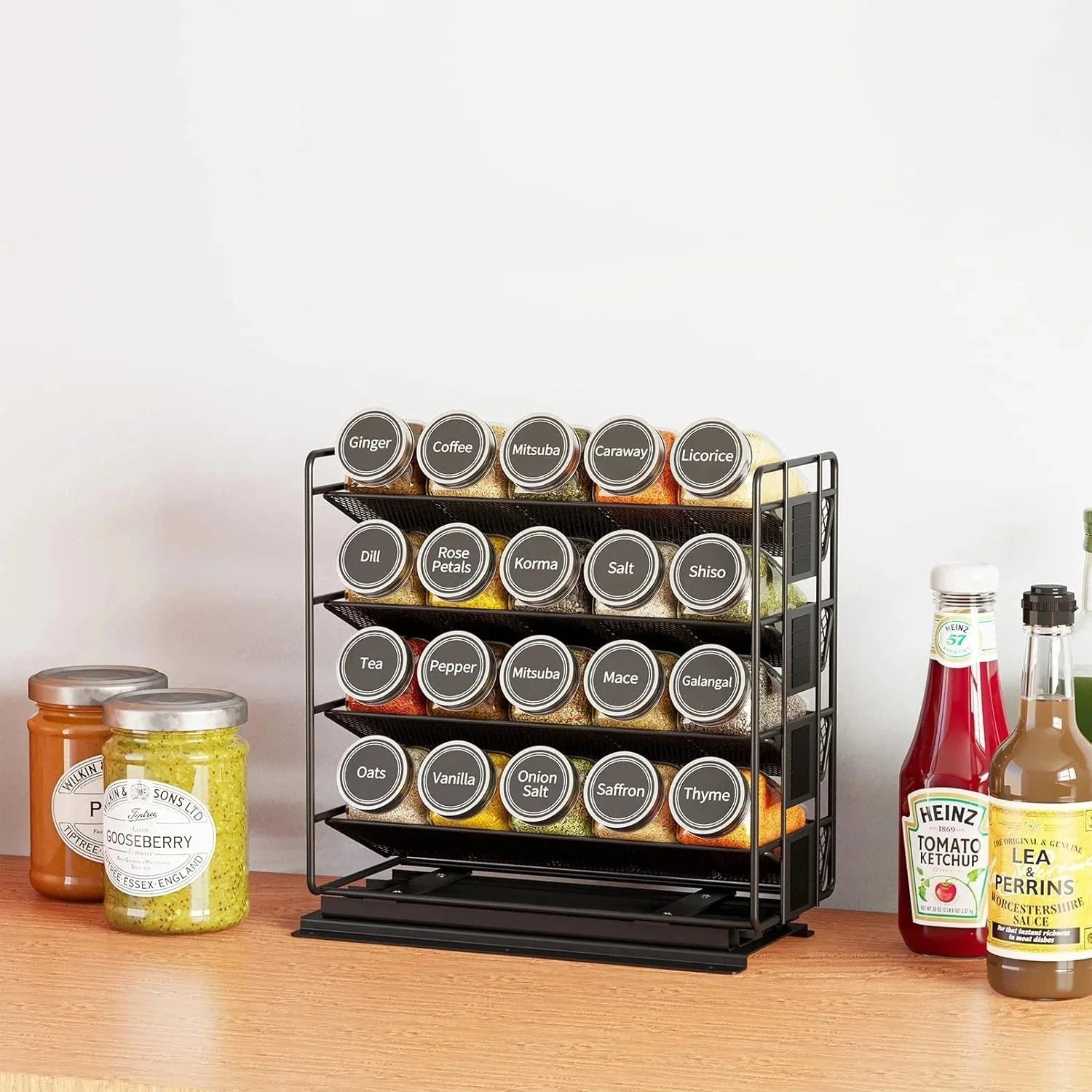 Pull Out Spice Rack Organizer with 20 Jars, Duty Slide Out Seasoning Organizer 07FC0E-D4 - KOEEK [7]