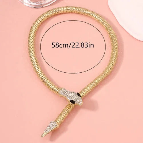 Punk Snake Choker Necklace Gold Tone Full Rhinestone Magnetic Jewelry for Women 07FC0E-D4 - KOEEK [2]