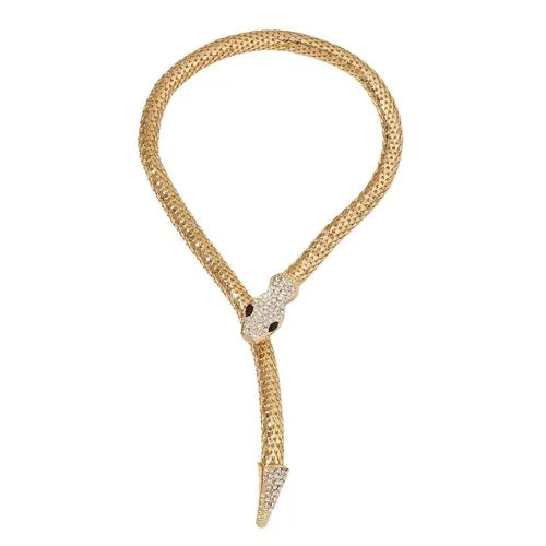 Punk Snake Choker Necklace Gold Tone Full Rhinestone Magnetic Jewelry for Women 07FC0E-D4 - KOEEK [5]
