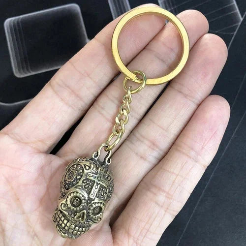 Pure Brass Skull Head Keychain Pendant Key Ring Hanging Gift EDC Knife Miniature 07FC0E-D4 - KOEEK [10]