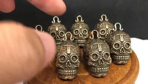 Pure Brass Skull Head Keychain Pendant Key Ring Hanging Gift EDC Knife Miniature 07FC0E-D4 - KOEEK [3]