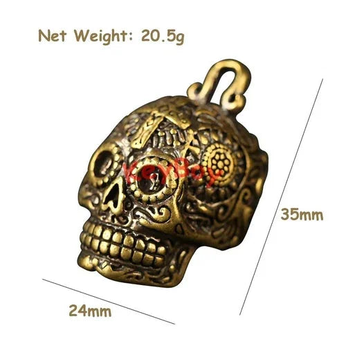 Pure Brass Skull Head Keychain Pendant Key Ring Hanging Gift EDC Knife Miniature 07FC0E-D4 - KOEEK [4]