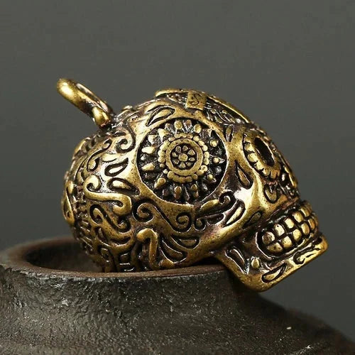 Pure Brass Skull Head Keychain Pendant Key Ring Hanging Gift EDC Knife Miniature 07FC0E-D4 - KOEEK [7]
