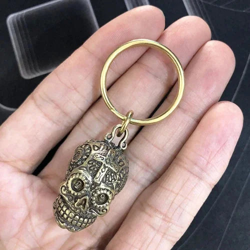 Pure Brass Skull Head Keychain Pendant Key Ring Hanging Gift EDC Knife Miniature 07FC0E-D4 - KOEEK [9]