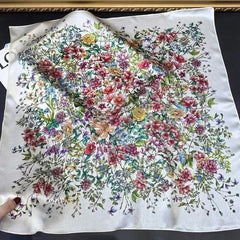 Pure Silk Square Scarf Women Neckerchief Wrap Kerchief Black White Flowers 07FC0E-D4 - KOEEK [1]