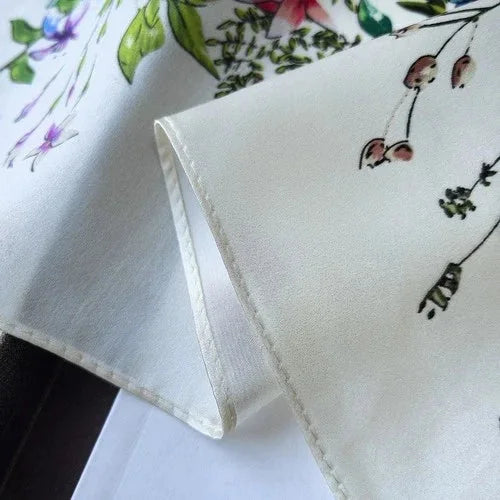 Pure Silk Square Scarf Women Neckerchief Wrap Kerchief Black White Flowers 07FC0E-D4 - KOEEK [6]