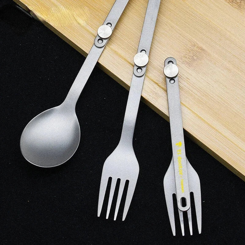 Pure Titanium Cutlery Spoon Fork Folding Outdoor Camping Home Foldable Picnic 07FC0E-D4 - KOEEK [1]