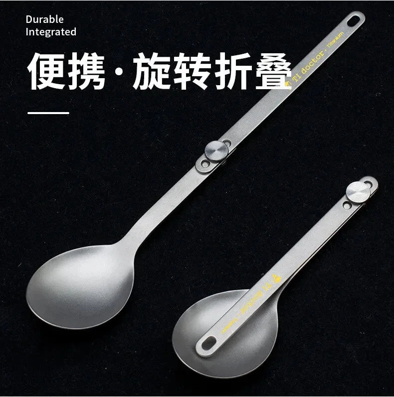 Pure Titanium Cutlery Spoon Fork Folding Outdoor Camping Home Foldable Picnic 07FC0E-D4 - KOEEK [10]