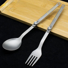 Pure Titanium Cutlery Spoon Fork Folding Outdoor Camping Home Foldable Picnic 07FC0E-D4 - KOEEK [2]