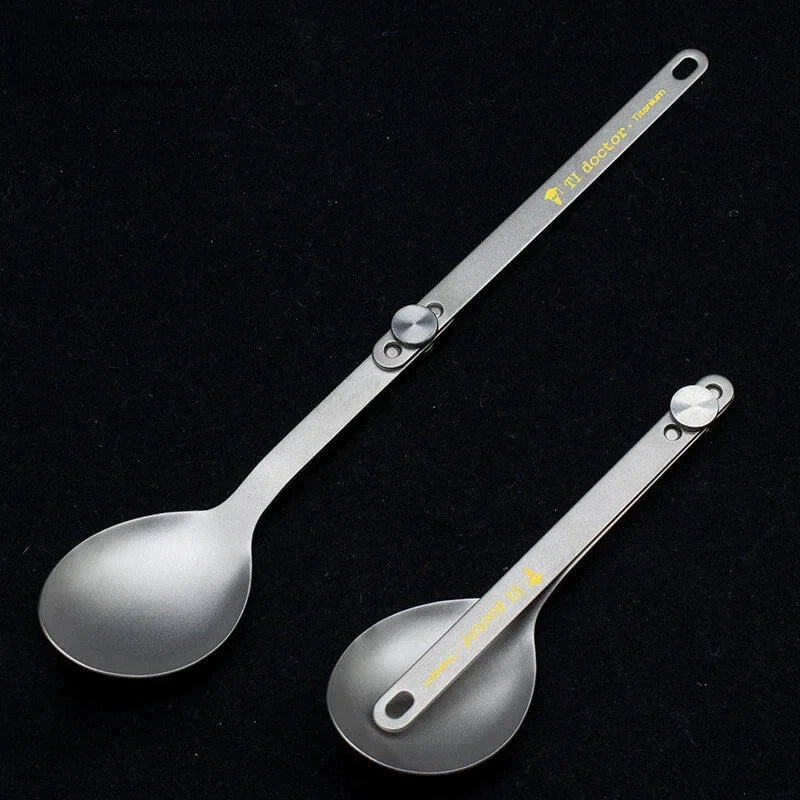 Pure Titanium Cutlery Spoon Fork Folding Outdoor Camping Home Foldable Picnic 07FC0E-D4 - KOEEK [3]