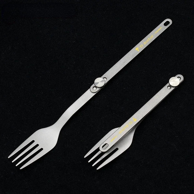 Pure Titanium Cutlery Spoon Fork Folding Outdoor Camping Home Foldable Picnic 07FC0E-D4 - KOEEK [4]