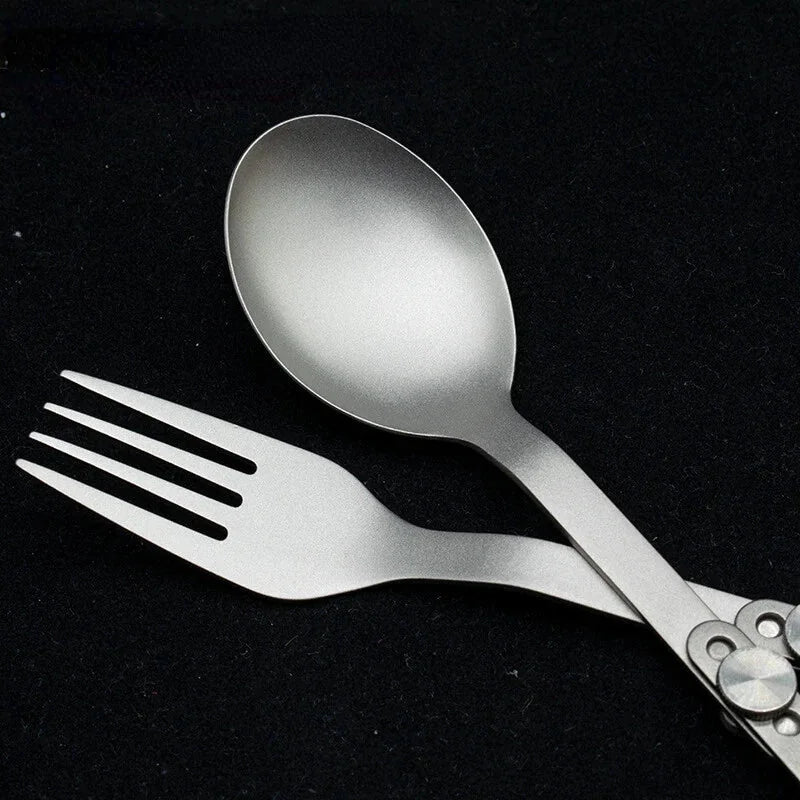 Pure Titanium Cutlery Spoon Fork Folding Outdoor Camping Home Foldable Picnic 07FC0E-D4 - KOEEK [5]