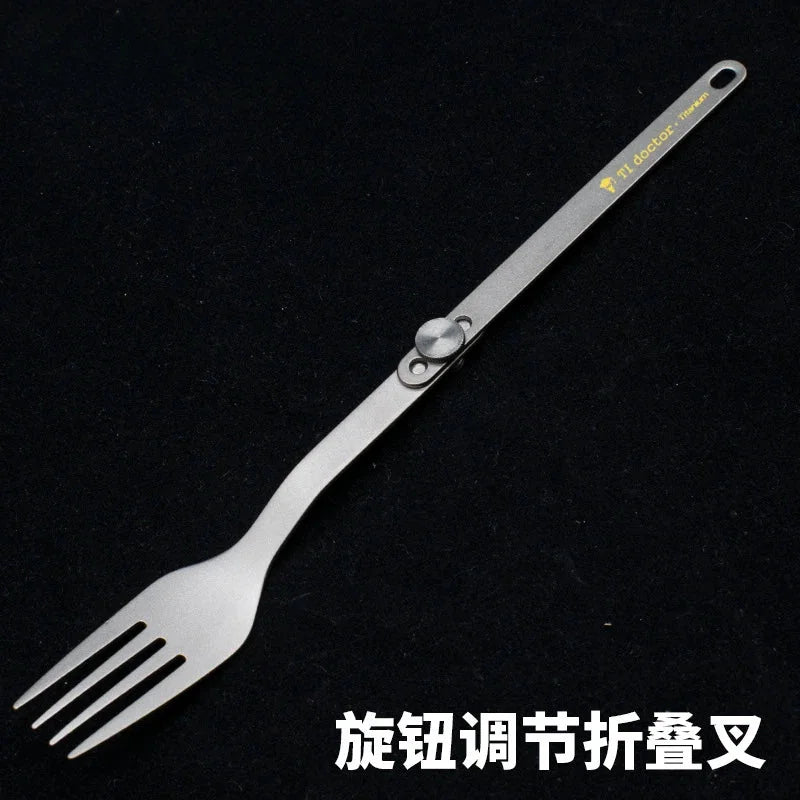 Pure Titanium Cutlery Spoon Fork Folding Outdoor Camping Home Foldable Picnic 07FC0E-D4 - KOEEK [7]